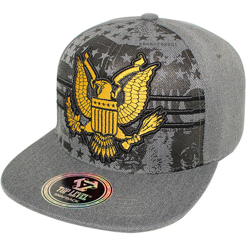 TOP LEVEL : USA | Embroidered Gold American Bald Eagle Emblem Design Snapback Cap