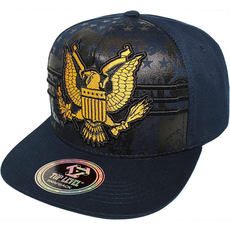 TOP LEVEL : USA | Embroidered Gold American Bald Eagle Emblem Design Snapback Cap