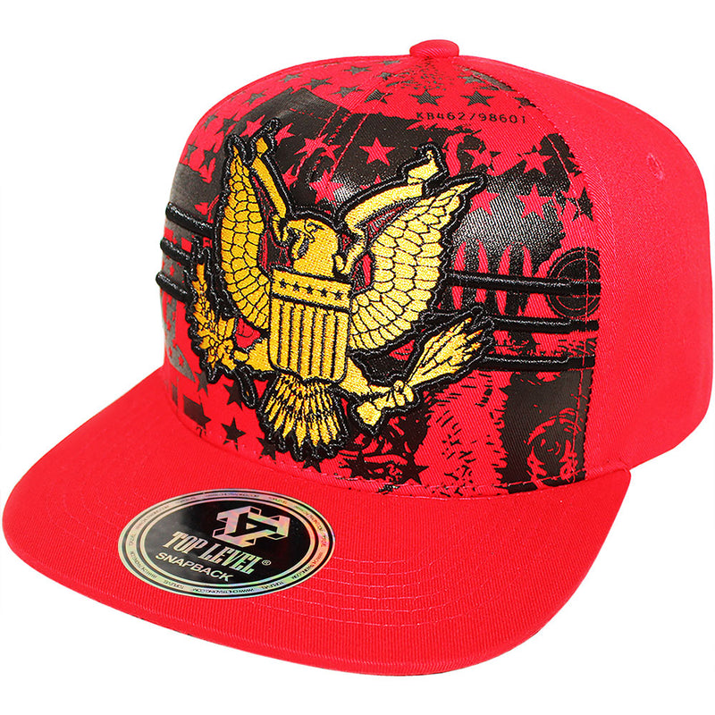 TOP LEVEL : USA | Embroidered Gold American Bald Eagle Emblem Design Snapback Cap