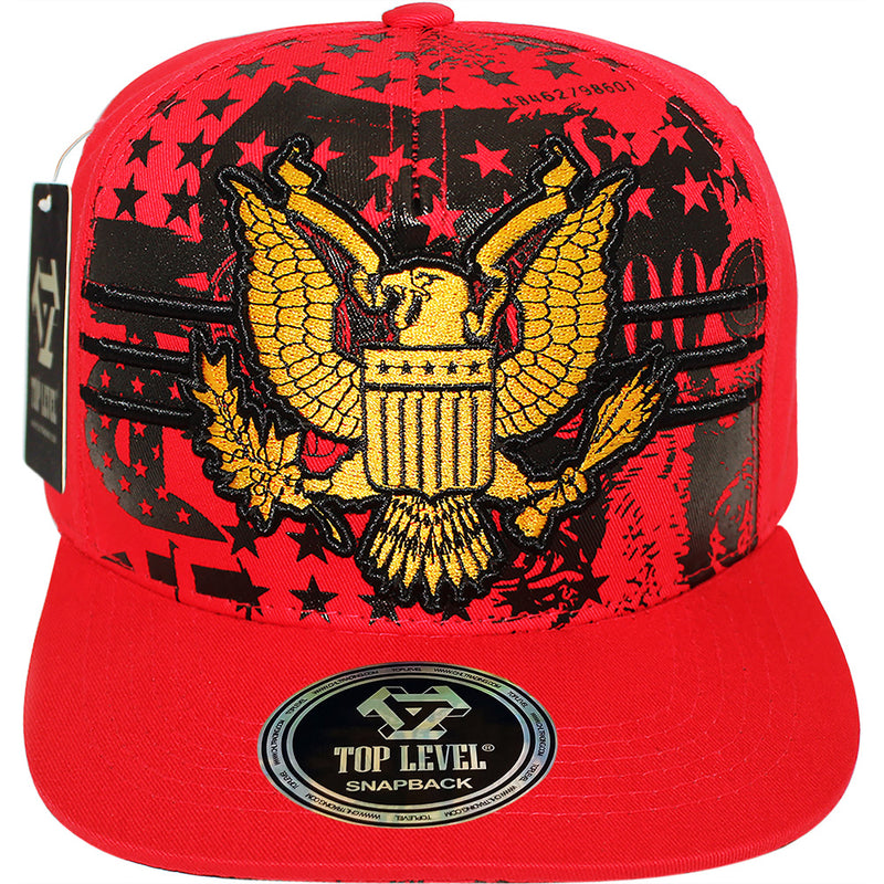 TOP LEVEL : USA | Embroidered Gold American Bald Eagle Emblem Design Snapback Cap